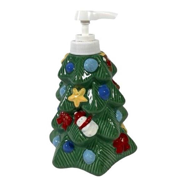 Christmas Tree Soap Lotion Dispenser Vintage 1990s 2000s 6" Glazed Ceramic Y2K - Picture 1 of 15